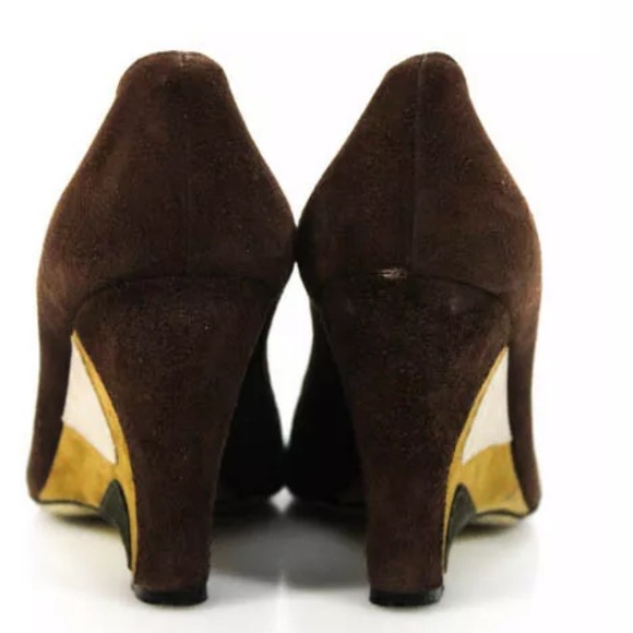 EMILIO PUCCI SIZE 37.5 BROWN SUEDE PEEP TOE - Picture 4 of 8